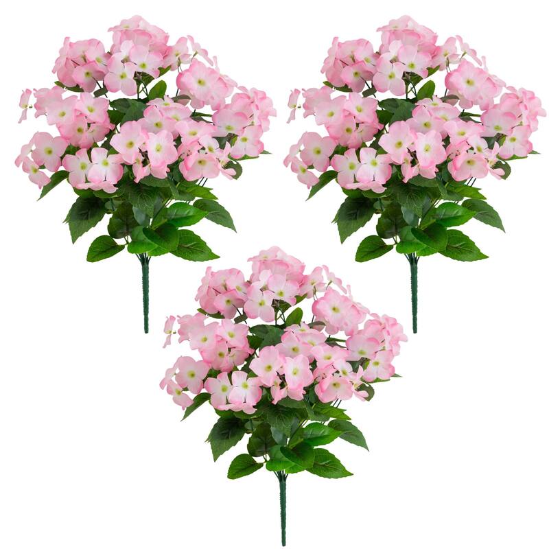 19-in UV Resistant Artificial Hydrangea Bush - Set of 3