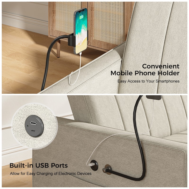 Duane Modern Upholstered Sleeper Sofa with Mobile Phone Holder by HULALA HOME