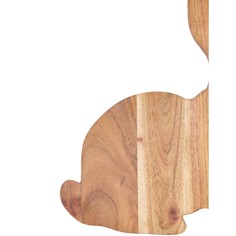 10" Spring Easter Bunny Rabbit Shape Smooth Acacia Wood 2-Piece Serving Charcuterie Platter Tray w/ Cheese Spreader Knife