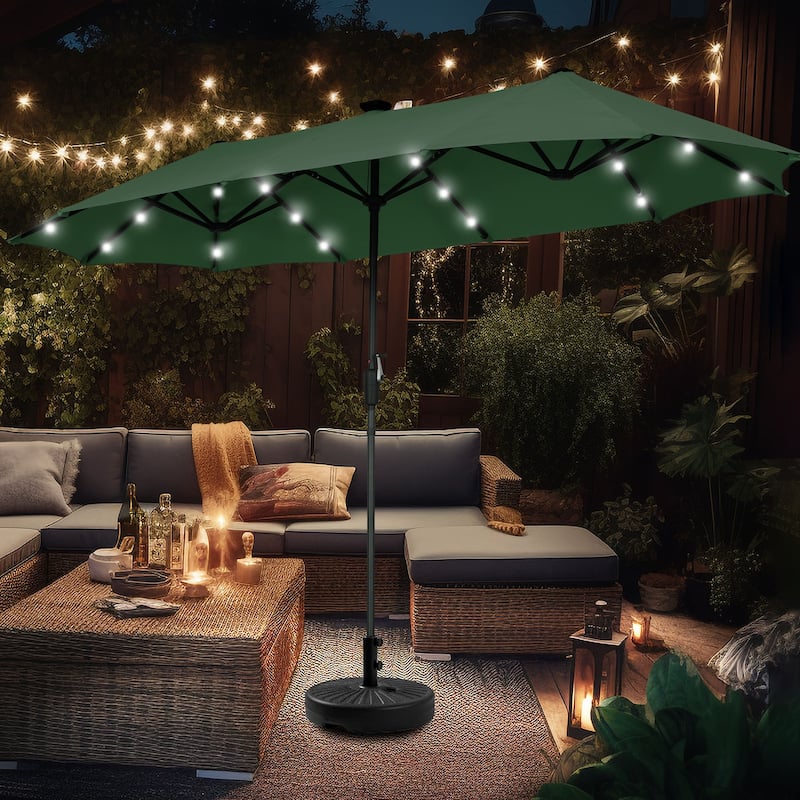 Ainfox 13ft Double-sided Patio Umbrella Solar LED Lighted Outdoor Martet Umbrella with Base