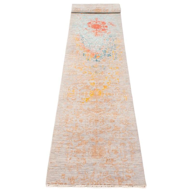 ECARPETGALLERY Hand-knotted Heritage Grey Silk, Wool Rug - 2' 7" x 18' 5"