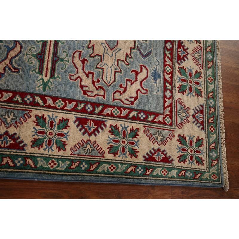 Light Blue Oriental Kazak Area Rug Handmade Wool Carpet - 4'0" x 5'11"