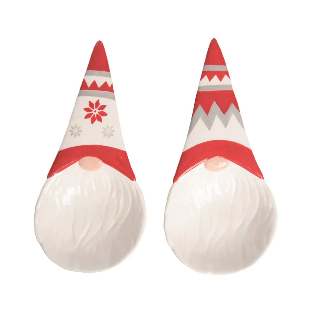 Transpac Ceramic Christmas Gnome Spoon Resin Set of 2 Christmas Home Decorations