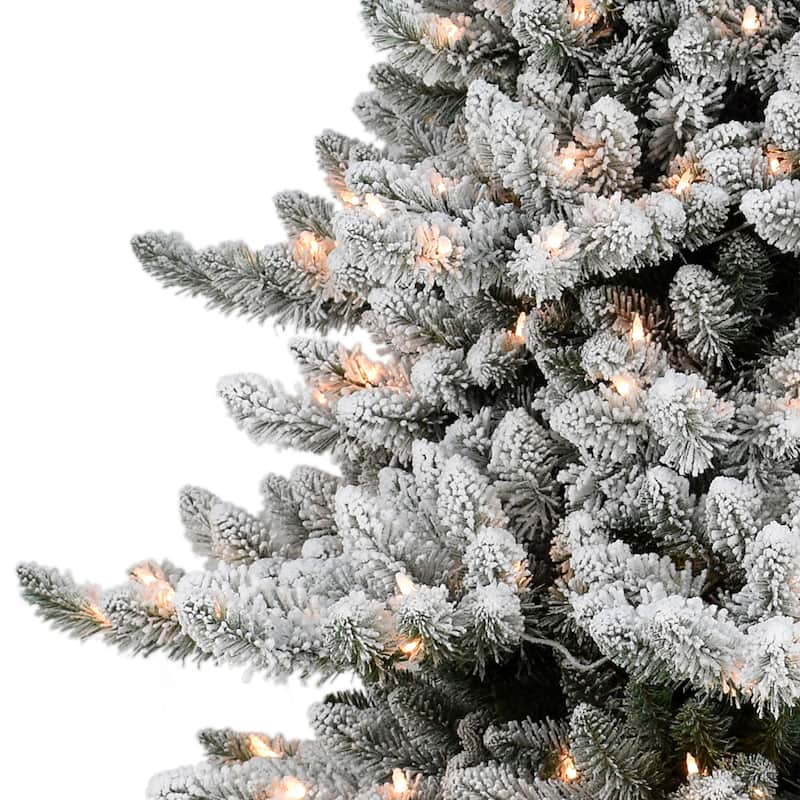 Puleo International 9 ft Pre-Lit Slim Flocked Royal Majestic Artificial Spruce Tree