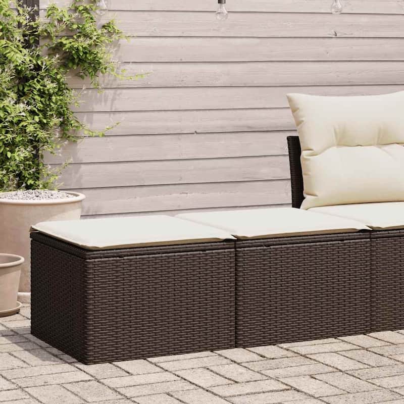 vidaXL Patio Sofa Set with Cushions Garden Stools 2 Piece Poly Rattan Acacia - Brown