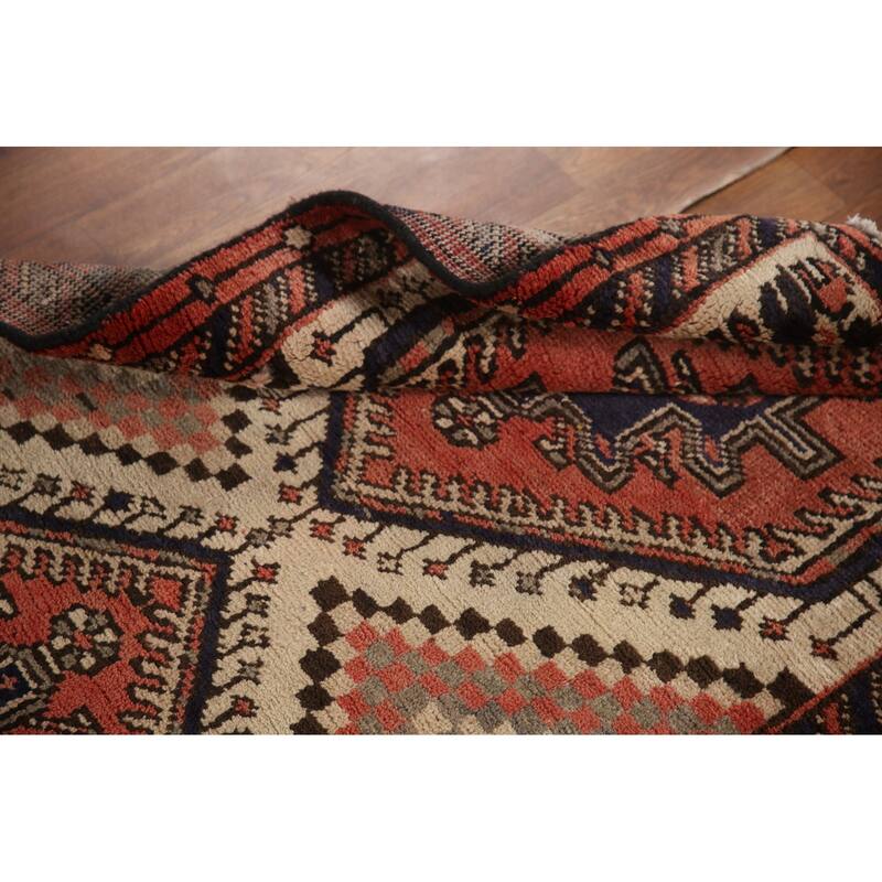 Geometric Bakhtiari Persian Vintage Runner Rug Handmade Wool Carpet - 3'1"x 9'1"
