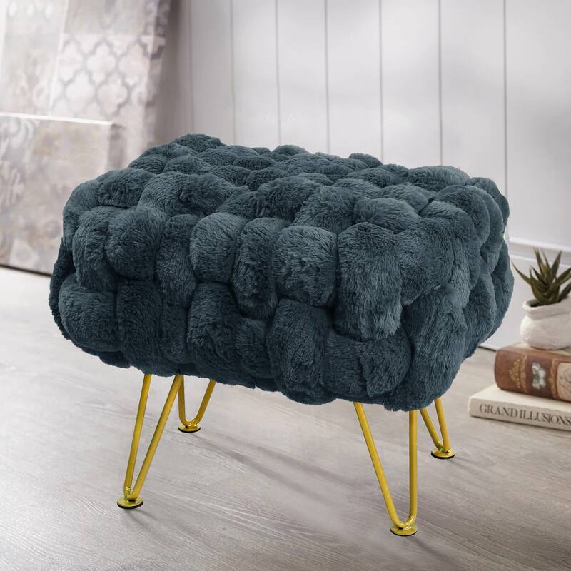 Soft Fauxfur Pouf Stool Ottoman Fuzzy Entryway Bench Seat 27"x20"x19" - 27"x20"x19" - Stargazer