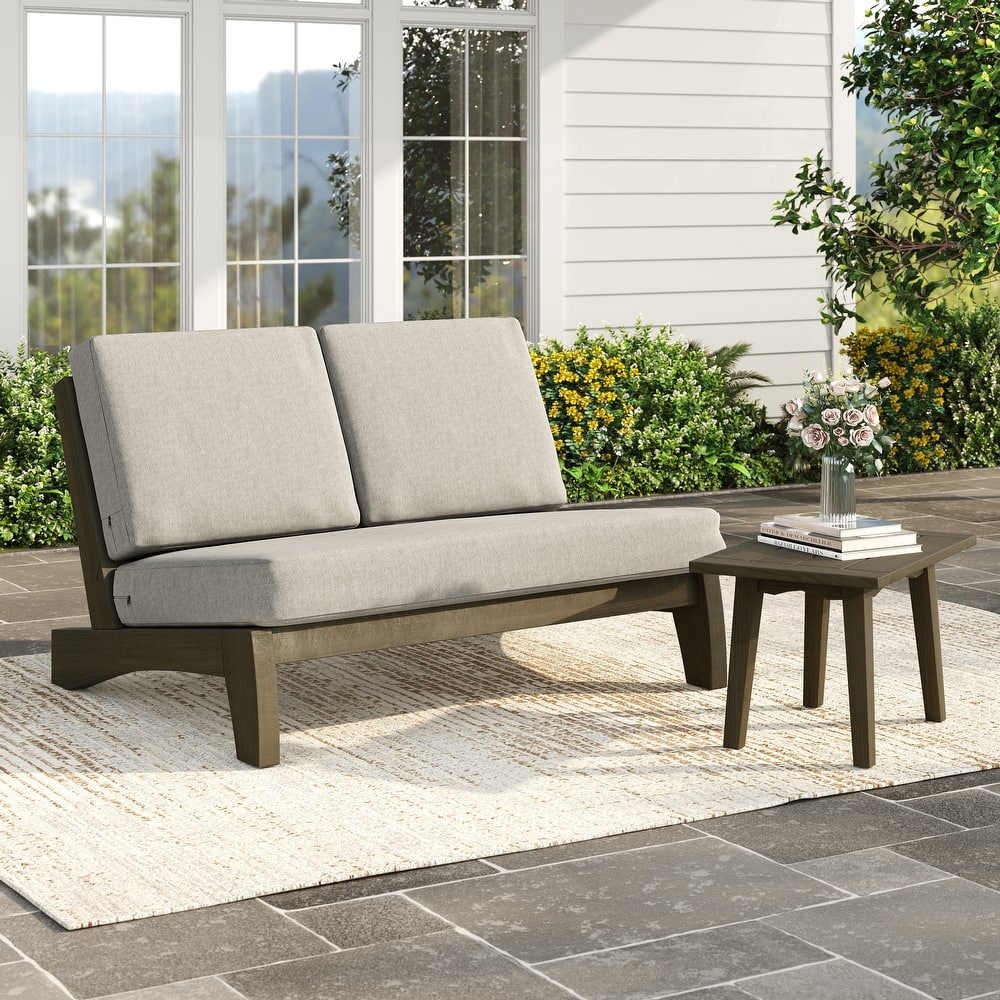 Outdoor Wood Cushion Loveseat with Side Table