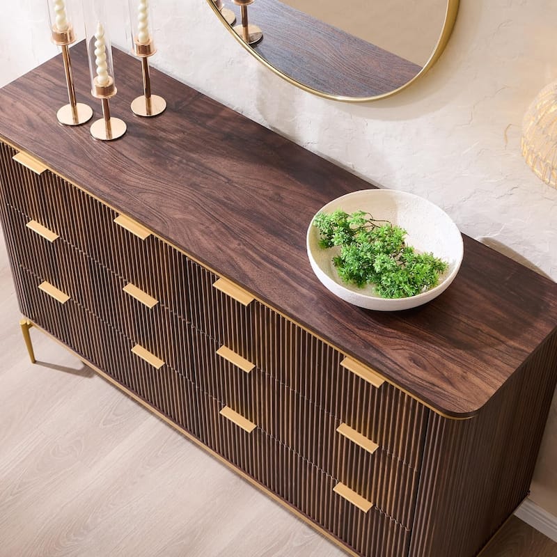 Modern Fluted 6 Drawers Dresser for Bedroom, 54" Dresser TV Stand