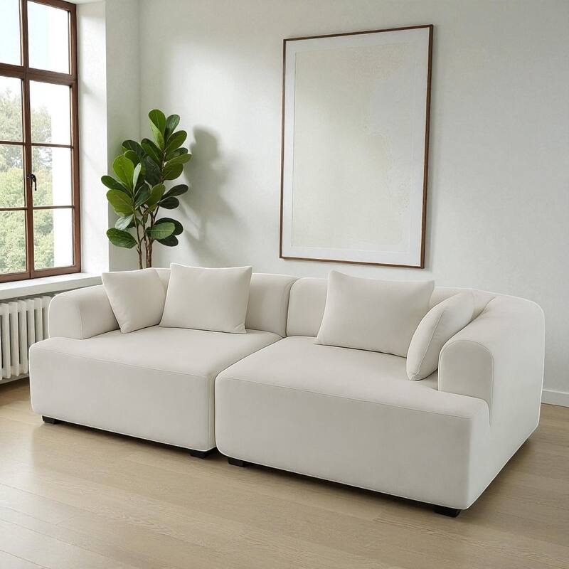 96" Full-Foam Modular Boucle Sectional Sofa, 2-Piece Low-Profile Couch with Rounded Arms