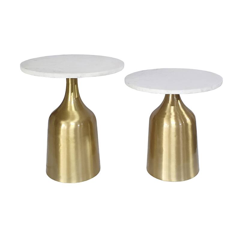 Marble Round Side Tables with Metal Base - 19.5" - Set of 2