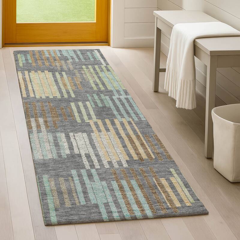 Machine Washable Indoor/ Outdoor Modern Pines Chantille Rug
