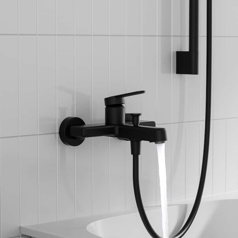 Modland Wall-Mounted Bathtub Faucet with 3-Function Hand Shower, 1.59GPM, Matte Black/Chrome, CUPC Certified