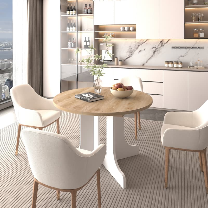 Dining Table for Farmhouse Kitchen Expandable Oval Table Top with Removable Leaf Trestle X Shaped Base