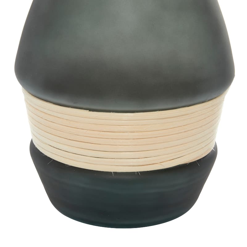 Glass Handmade Vase with Rattan Accents - Clear or Black