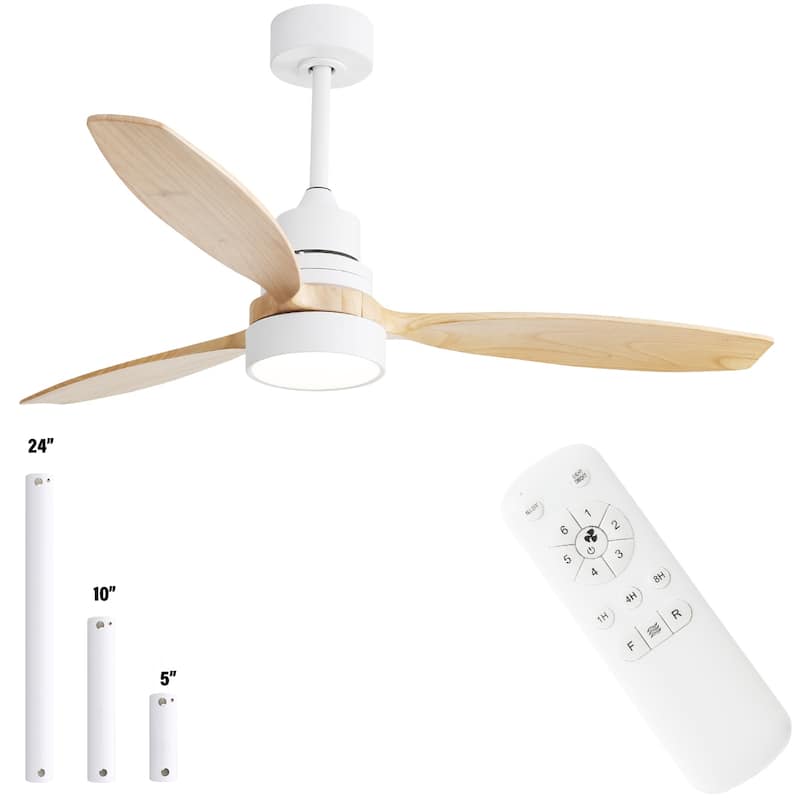 52 inch Wood Ceiling Fan with Light and Remote, Dimmable LED and Reversible DC Motor