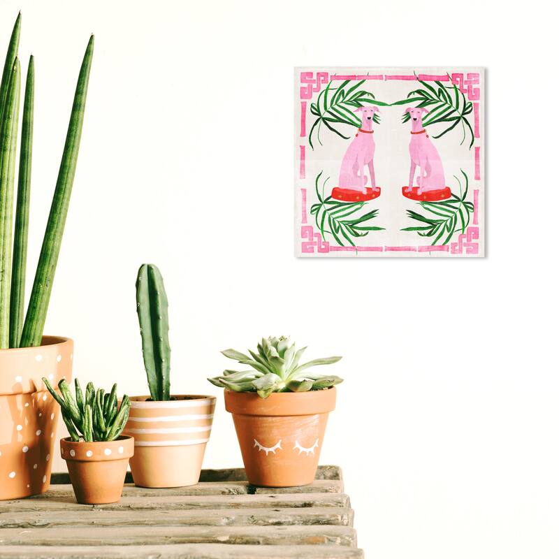 Wynwood Studio Canvas Animals Pink Hound Dogs Pink and Modern & Contemporary Wall Art Canvas Print - 12 x 12