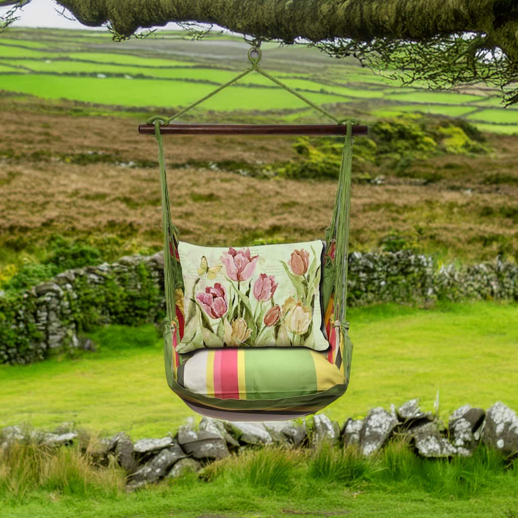 Magnolia Casual Swing Set 4 piece - Fresh Lime Stripe w/ Pink and Yellow Tulips