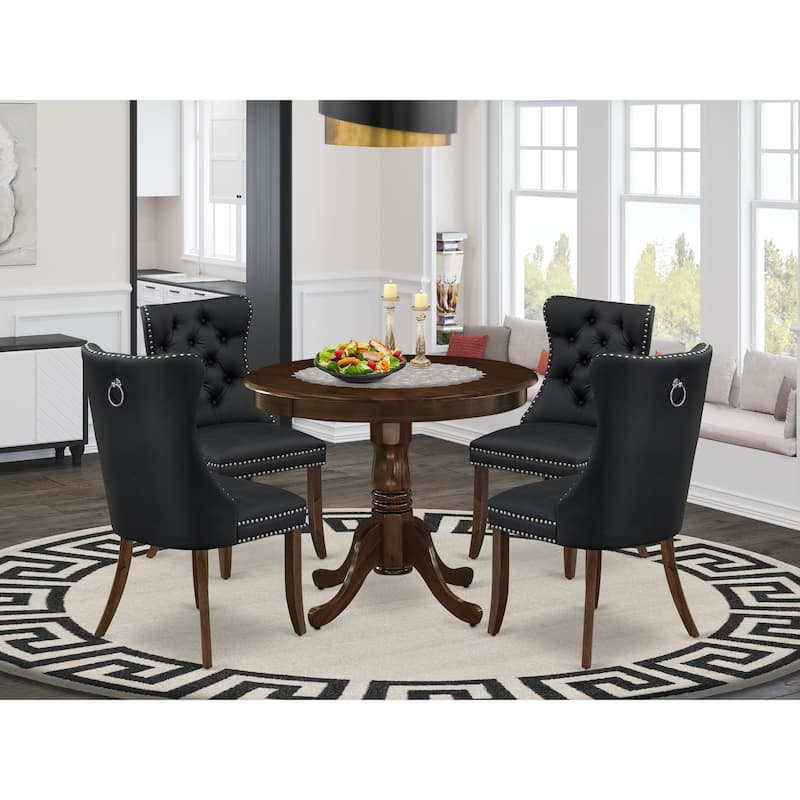 East West Furniture Kitchen Table Set Consists of a Round Dining Table and Parson Chairs, Antique Walnut (Pieces Options) - ANDA5-AWA-12