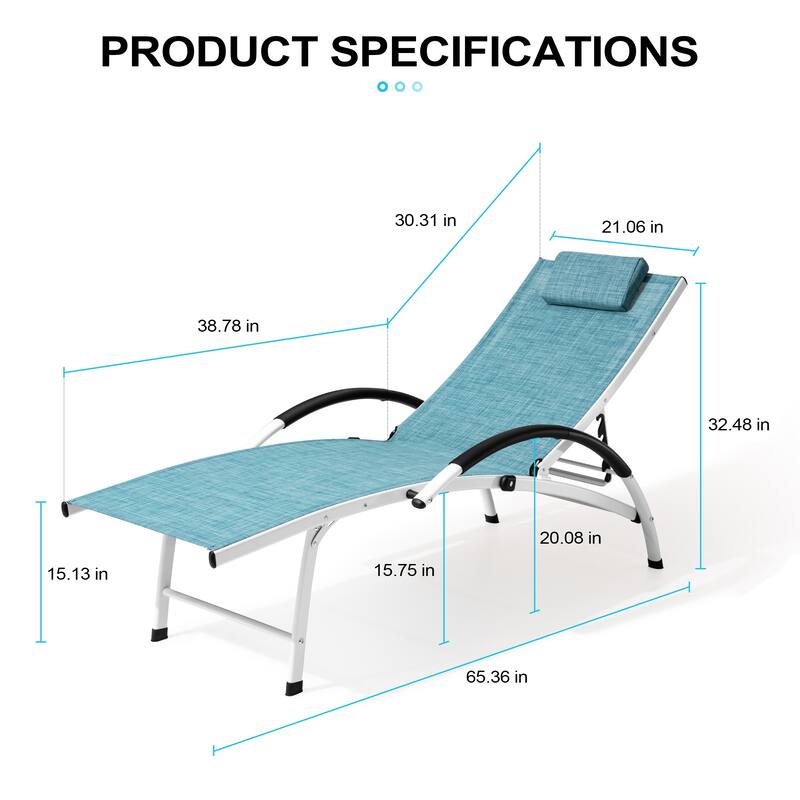 Crestlive Products Outdoor Adjustable Reclining Chaise Lounge Chair with Armrest