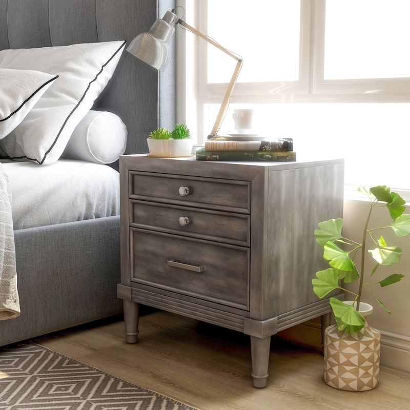 Hax Transitional Grey 2-Drawer Solid Wood Nightstand by Furniture of America - Sultry Grey