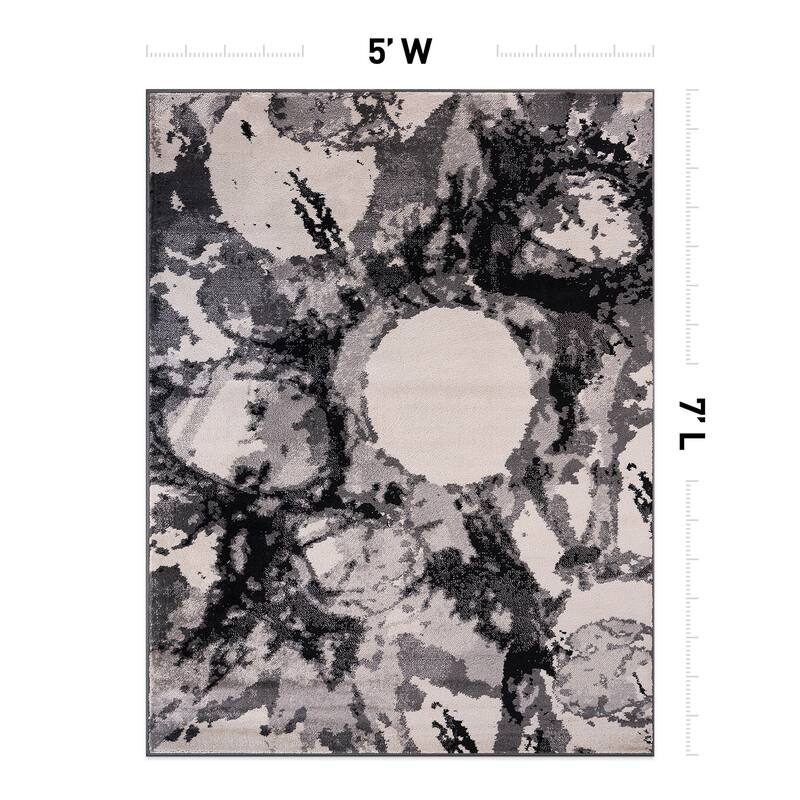 World Rug Gallery Contemporary Abstract Circles Black Area Rug