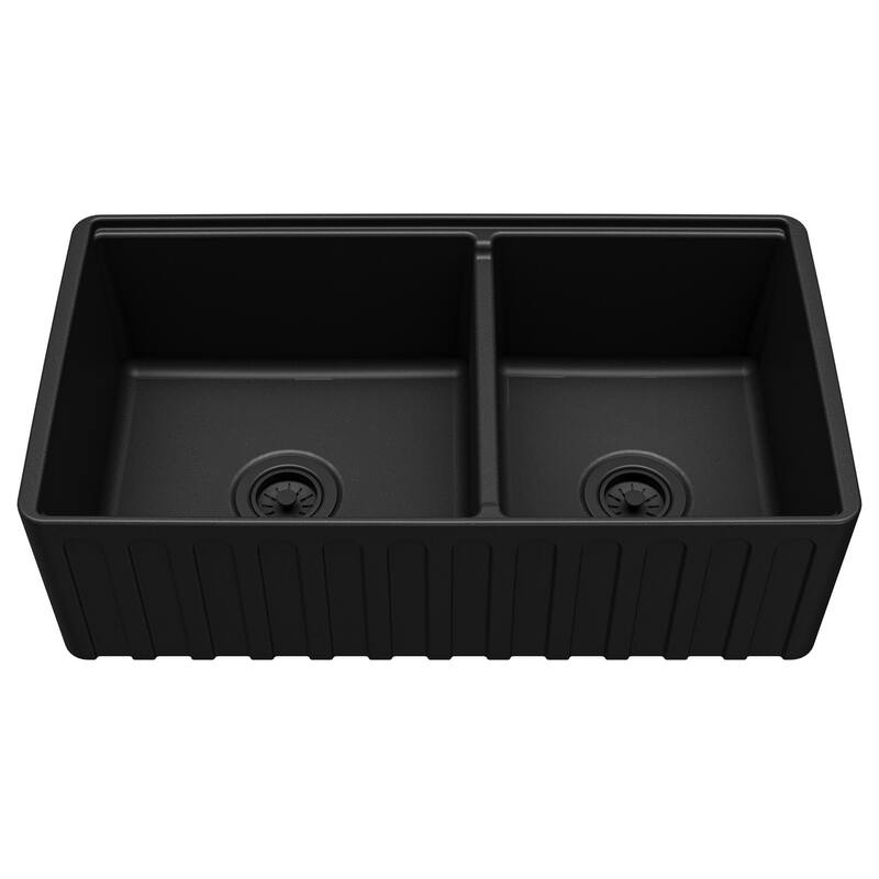 Karran 33" Double Bowl Workstation Fireclay Kitchen Sink with Reversible Fluted Apron Front