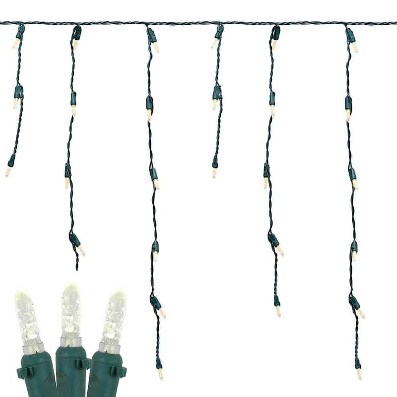 M5 Christmas LED Icicle Light Set, Green Wire, 15' Long, 150 Light - Clear