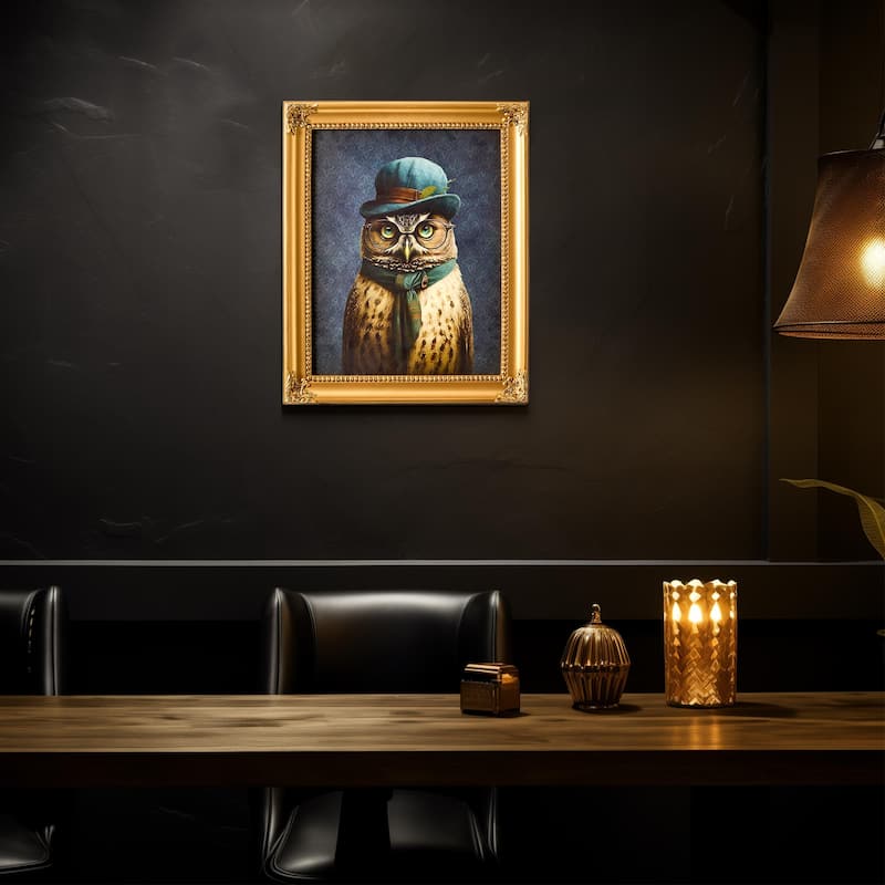 American Art Decor Old Wise Owl Ornate Framed Bar Wall Decor - 16.75" H x 13.75" L x 1" D - 13.625" x 16.625" - Old Wise Owl