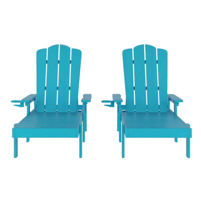 Set of 2 All-Weather Commercial Adjustable Lounge Chairs with Cupholders