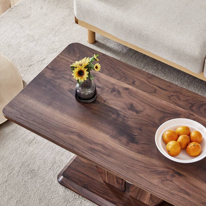 Modern Minimalist Walnut Dark Brown Texture Sticker-Patterned Mdf Rectangular Coffee Table