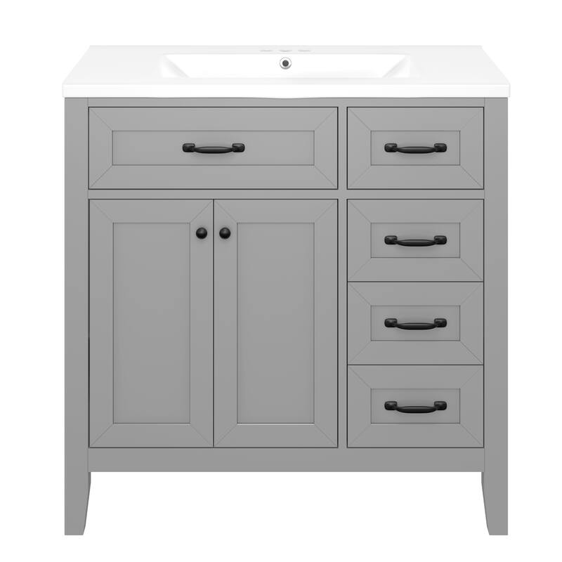 36" Bathroom Vanity with Sink Combo, Gray Bathroom Cabinet with Drawers, Solid Frame and MDF Board