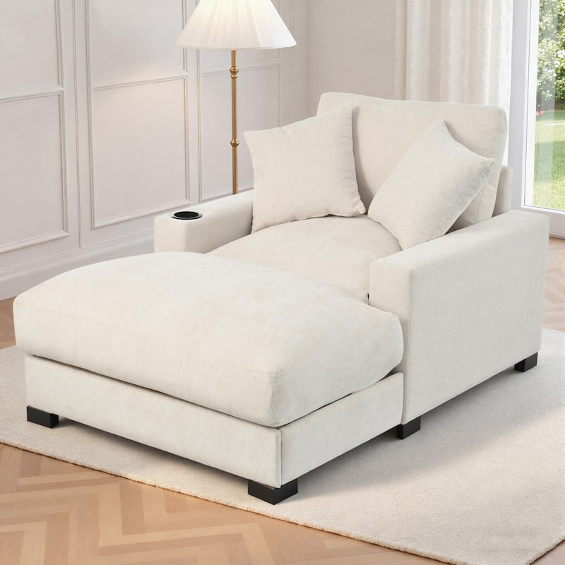 GDFStudio - Polyester 1-Seater 28.3" Chaise Lounge with Tufted Back and Arm