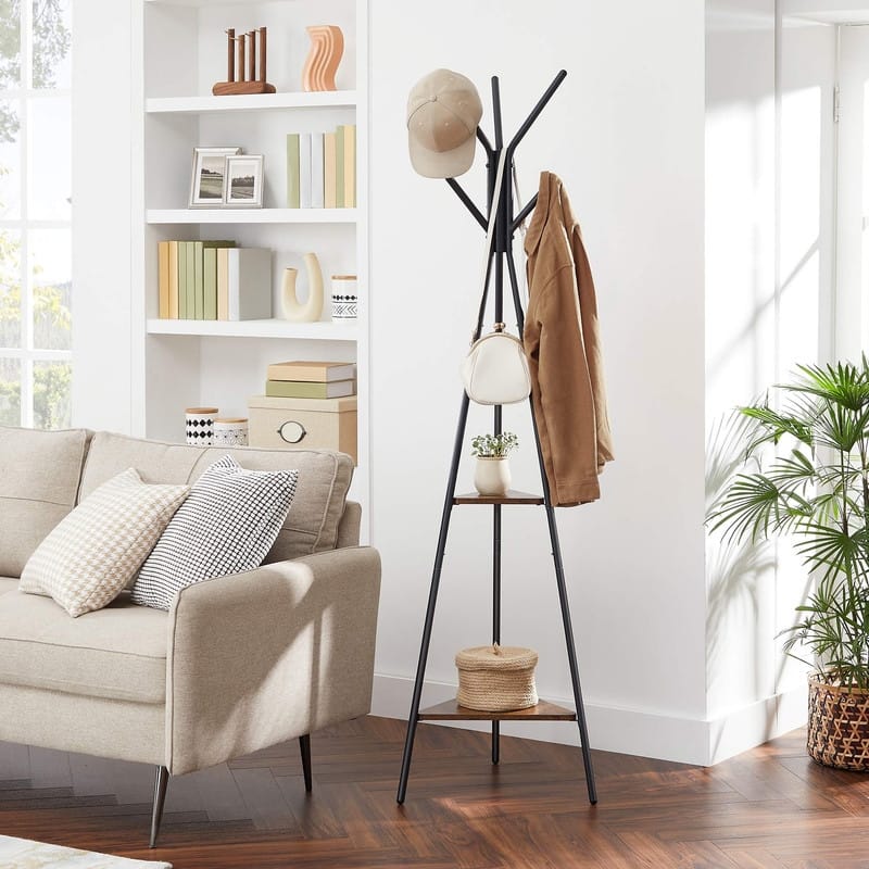 Coat Hanger Stand - 19.5"D x 19.5"W x 70.5"H - Rustic Brown + Black