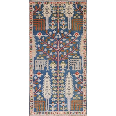 Blue Oushak Indian Foyer Rug Hand-Knotted Wool Carpet - 2'7" x 6'0"
