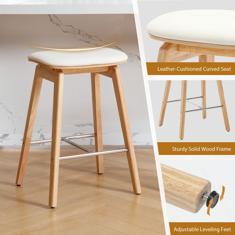 26-Inch Faux Leather Wood Counter Stools Set of 1/2/3 - 26"H x 18.1"L x 16.5"D