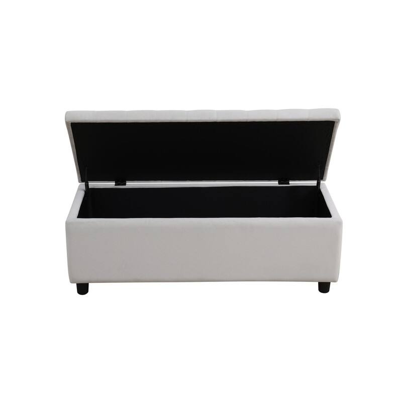 Elegant Gray White Storage Bench with Solid Wood Frame