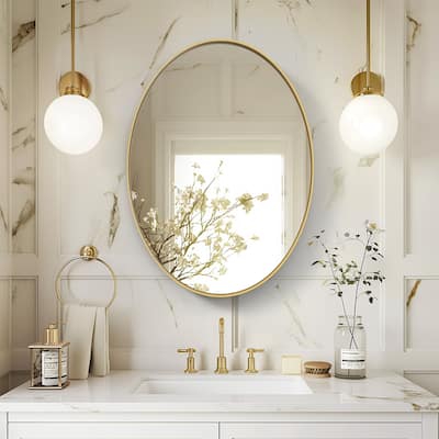 Oval Gold Metal Frame Wall Mirror - 21.65” x 29.92”
