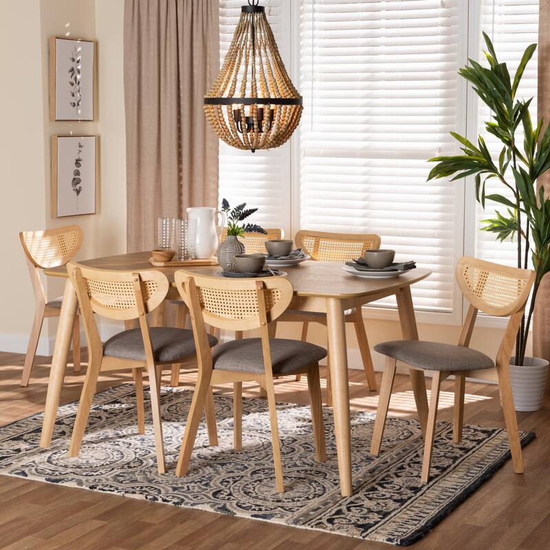 Dannell Mid-Century Modern Fabric and Wood Dining Set