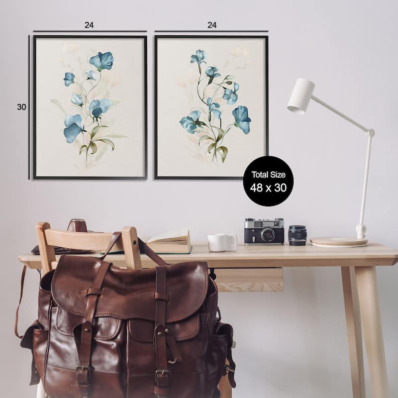 Stupell Blue Botanical Herbs Framed Giclee Art Design By Susan Jill (Set of 2)