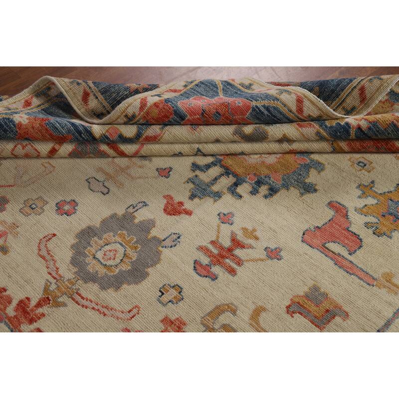 Hand Knotted Oriental 100% Wool Carpet Transitional All-Over Beige & Ivories Oushak Area Rug - 9' 9'' X 8' 1''