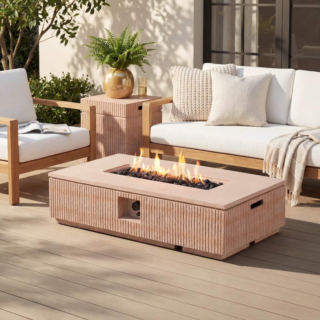 Christopher Knight Home - Lecce 2-Piece Outdoor Lightweight Concrete MGO Fire Pit 50,000 BTU Table Set with Propane Tank Holder