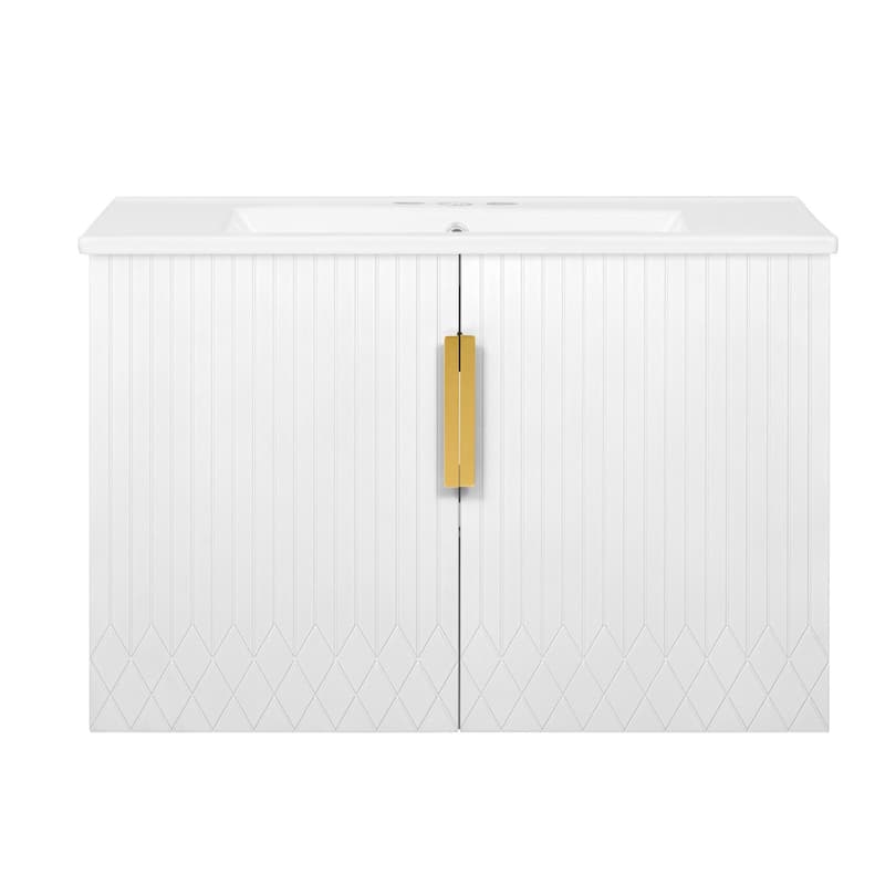 30" Wall Mount Bathroom Vanity with Ceramic Sink - White