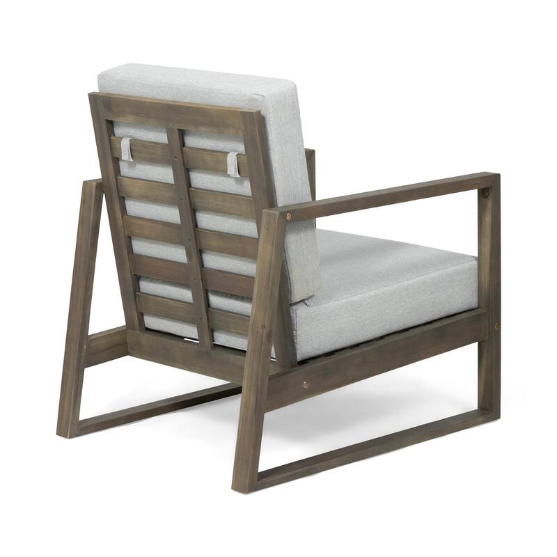 Roomfitters Modern Outdoor Wooden Club Chair with Clean-Line Frame and Weather-Resistant Cushions