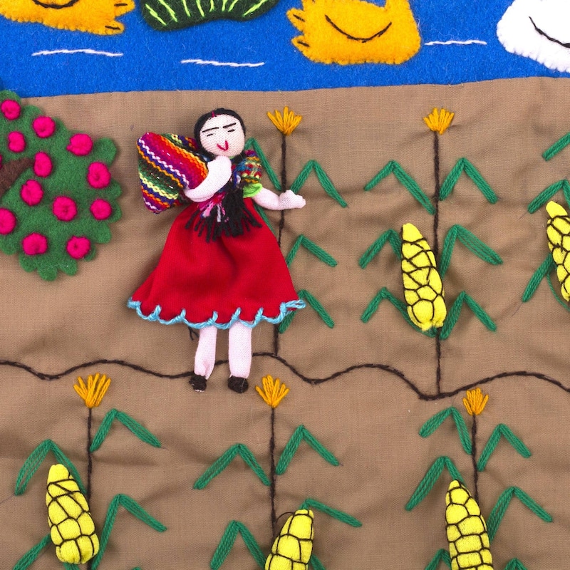 Novica Handmade Corn Harvest Cotton Applique Wall Hanging