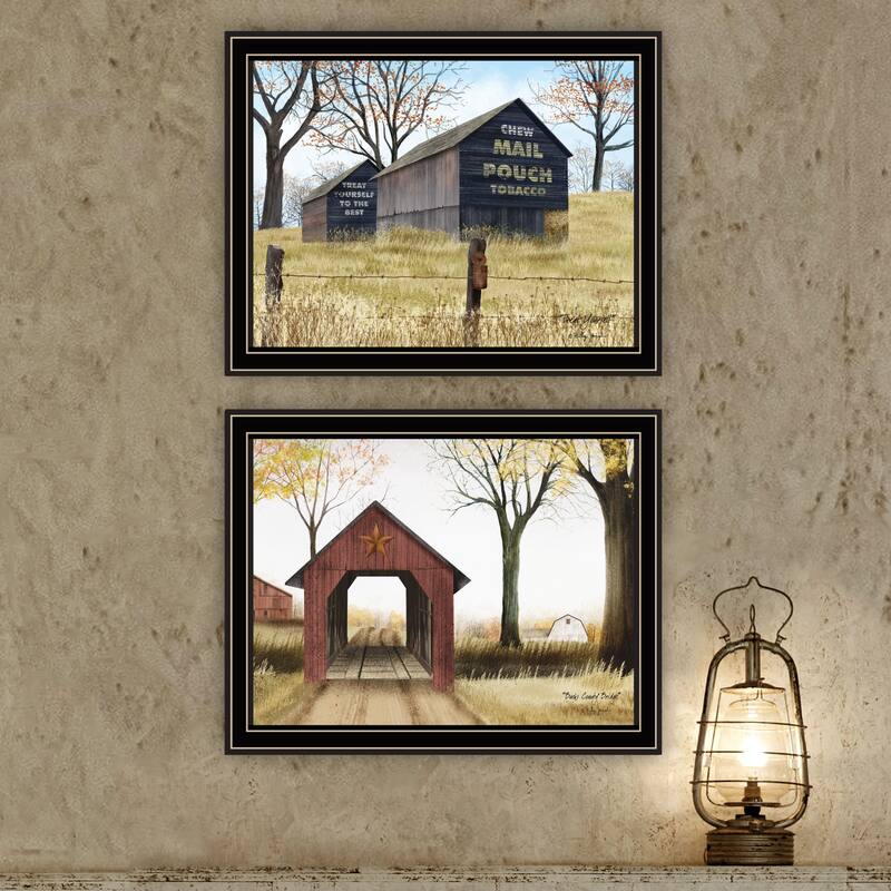 2-Piece Framed Wall Art Set - Mail Pouch Barn & Buck County Bridge, Black Frame