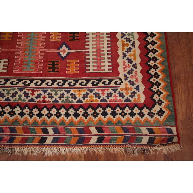 Vegetable Dye Kilim Qashqai Persian Antique Rug Flatweave Wool Carpet - 5'2" X 10'0"