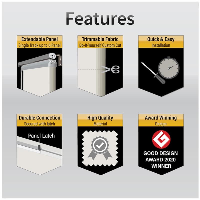 InStyleDesign Floret 5-Panel Single Rail Panel Track / Room Divider / Blinds 58"-110"W, Panel width 23.5"