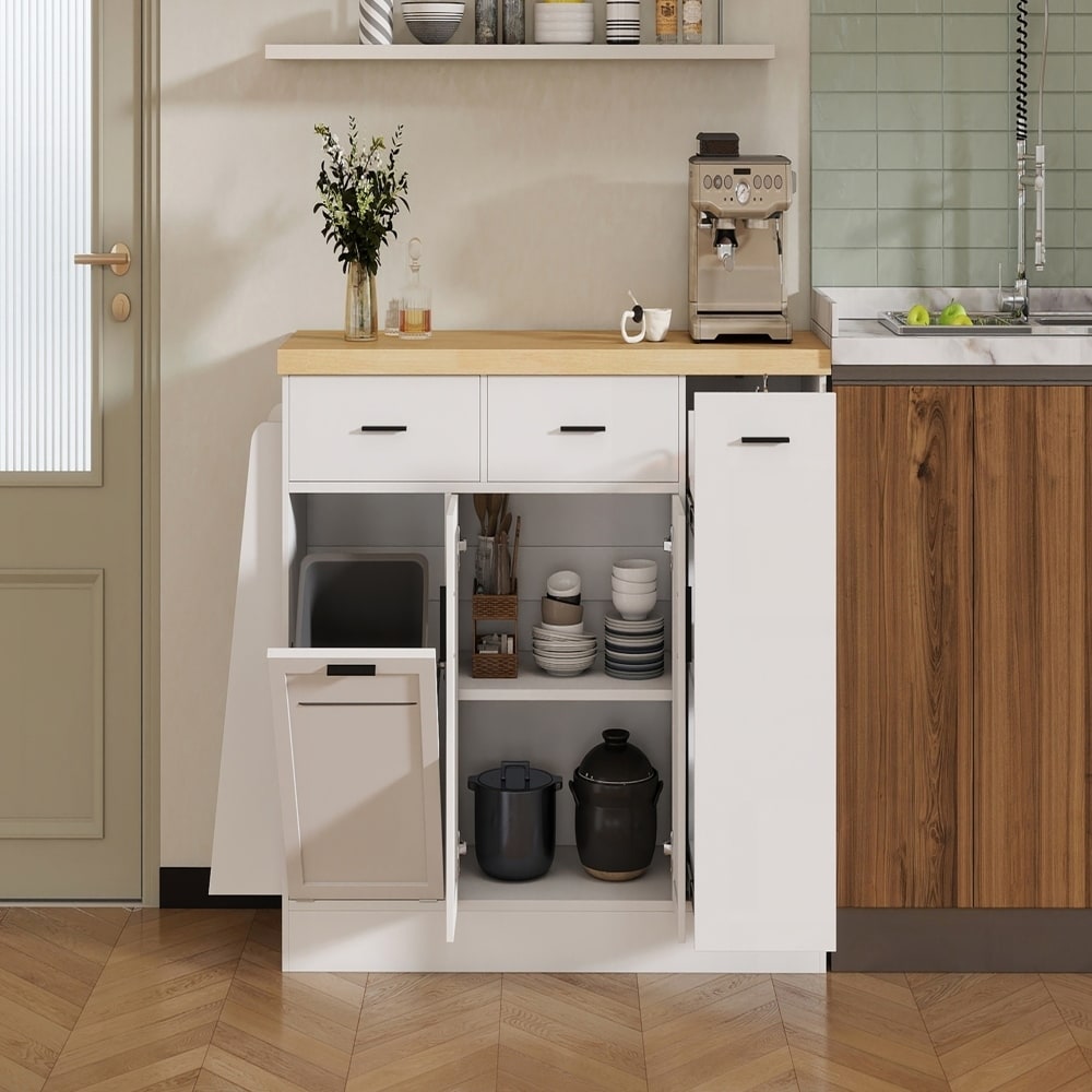 Multi-Functional Storage Sideboard with Sliding Door Cabinet and 3-Tier Spice Rack