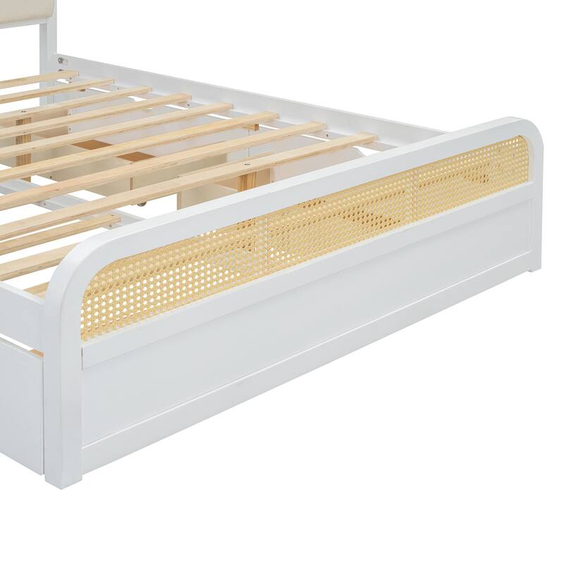 Modern Queen Size Wooden Platform Bed with Trundle and 2 Drawers for Bedroom